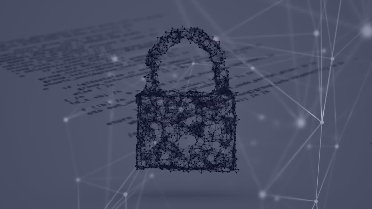 animación del candado de seguridad en línea, redes de conexiones a través del procesamiento de datos