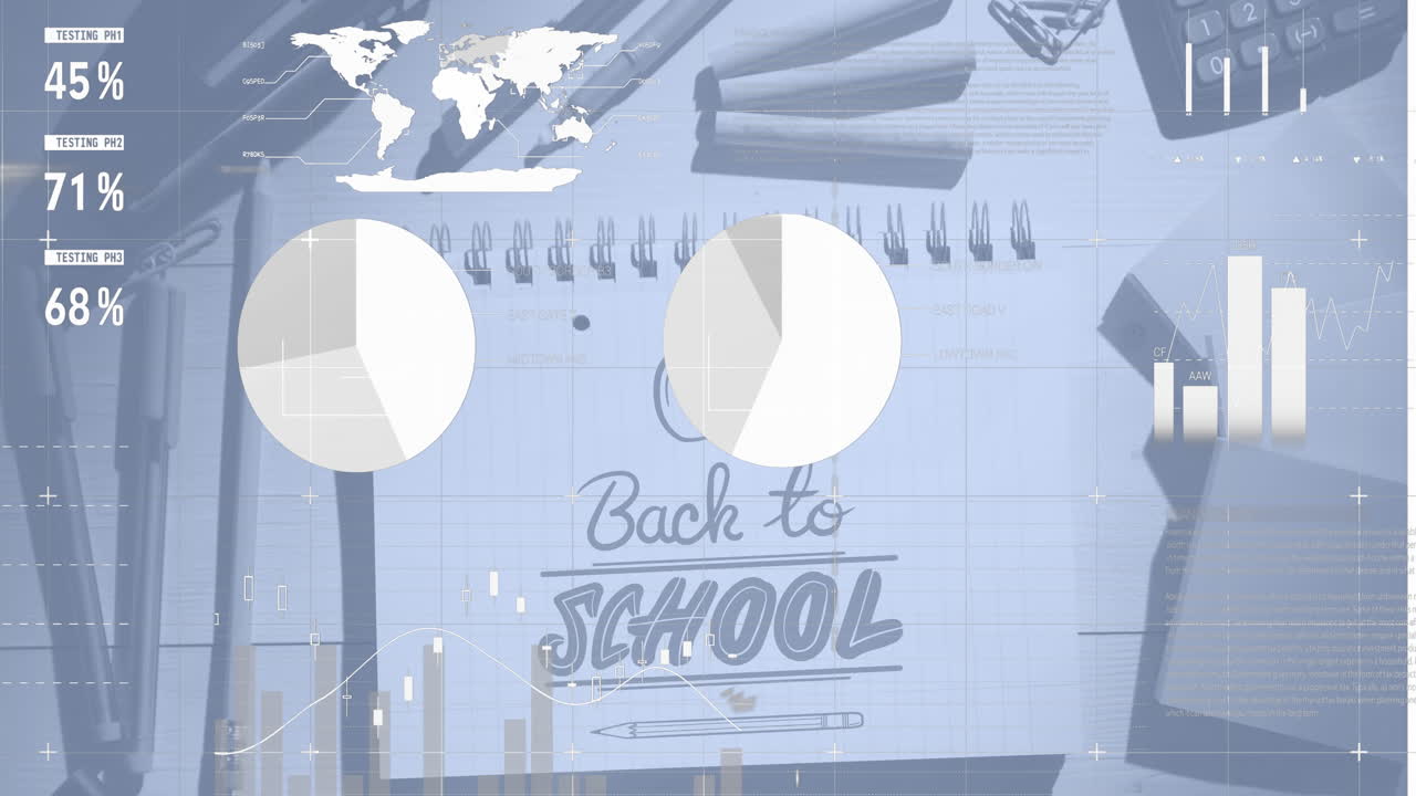 학교 텍스트와 학교 아이템에 대한 데이터 처리의 애니메이션