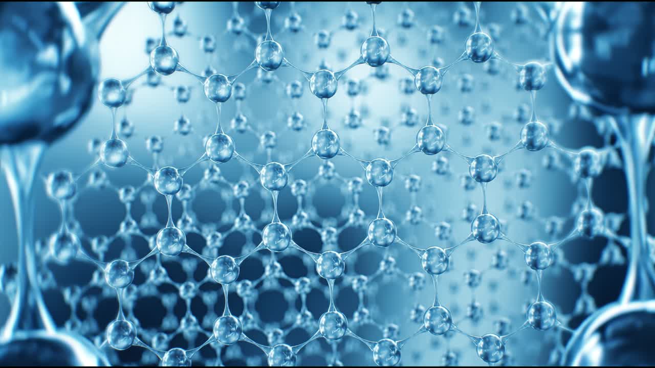 Struttura molecolare astratta con reticolo di grafene blu.