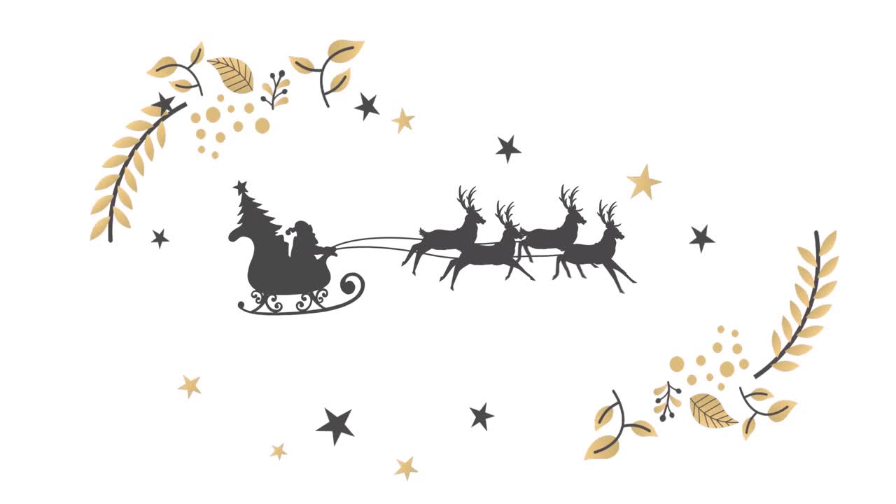 animación de santa en trineo sobre un fondo blanco.