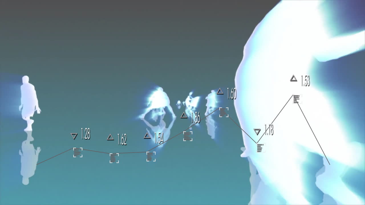 Animation of silhouettes with data points and graphs in school setting