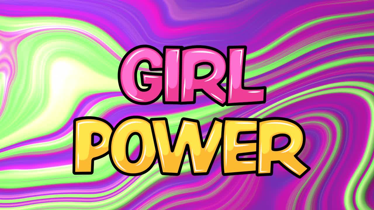 Animazione di testo "girl power" su sfondo liquido colorato