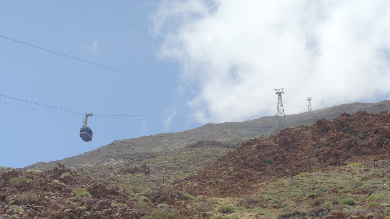 vista del teleférico que baja con los turistas desde la cima del volcán teide