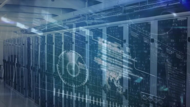 Animation of data processing over server room