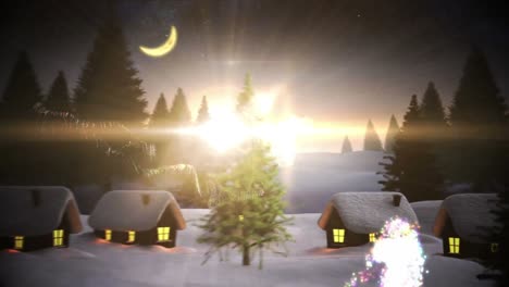 Animation-Einer-Sternschnuppe-über-Winterlandschaft-Und-Mond