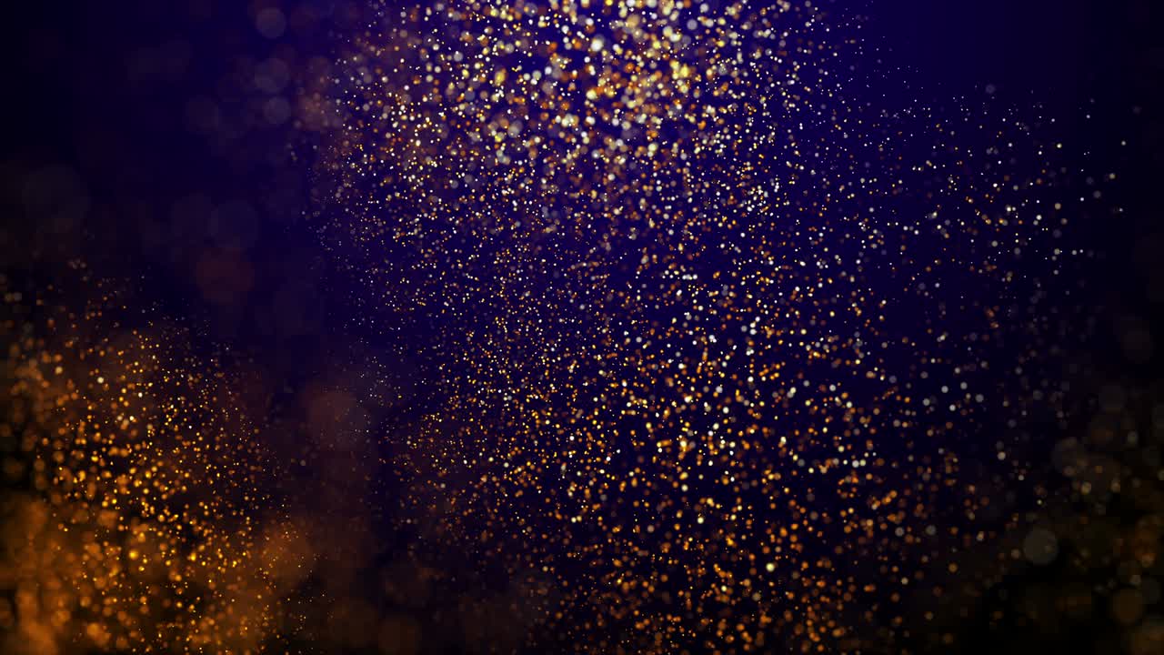 Christmas magic abstract golden stardust glittering particles dynamic swirl glowing sparkles. 4K UHD 3D video loop blurred background design template.