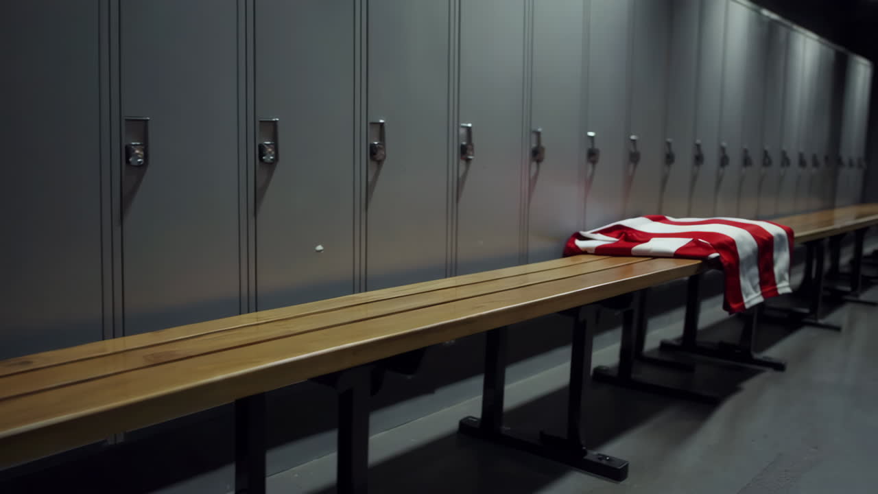 Empty Locker Room with American Flag