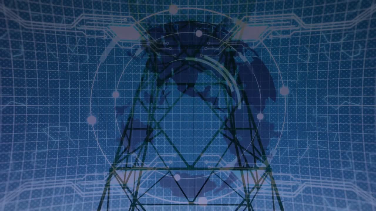 데이터 처리 및 전력 기둥 위의 지구의 애니메이션