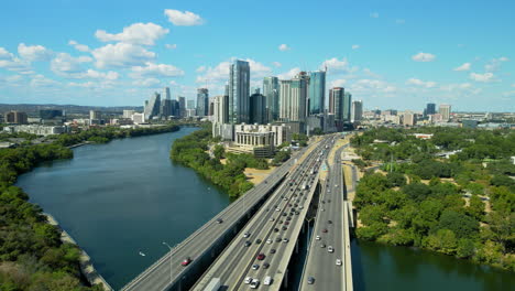 austin, texas cityscape with highway and river