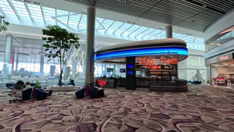 passengers moving through a busy airport terminal.