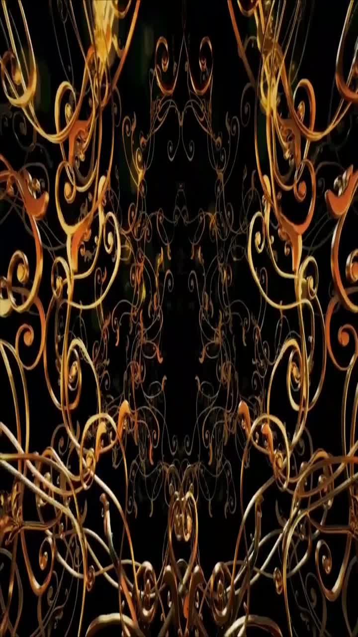 Sfondo astratto in movimento con lussuose volute dorate e ornate