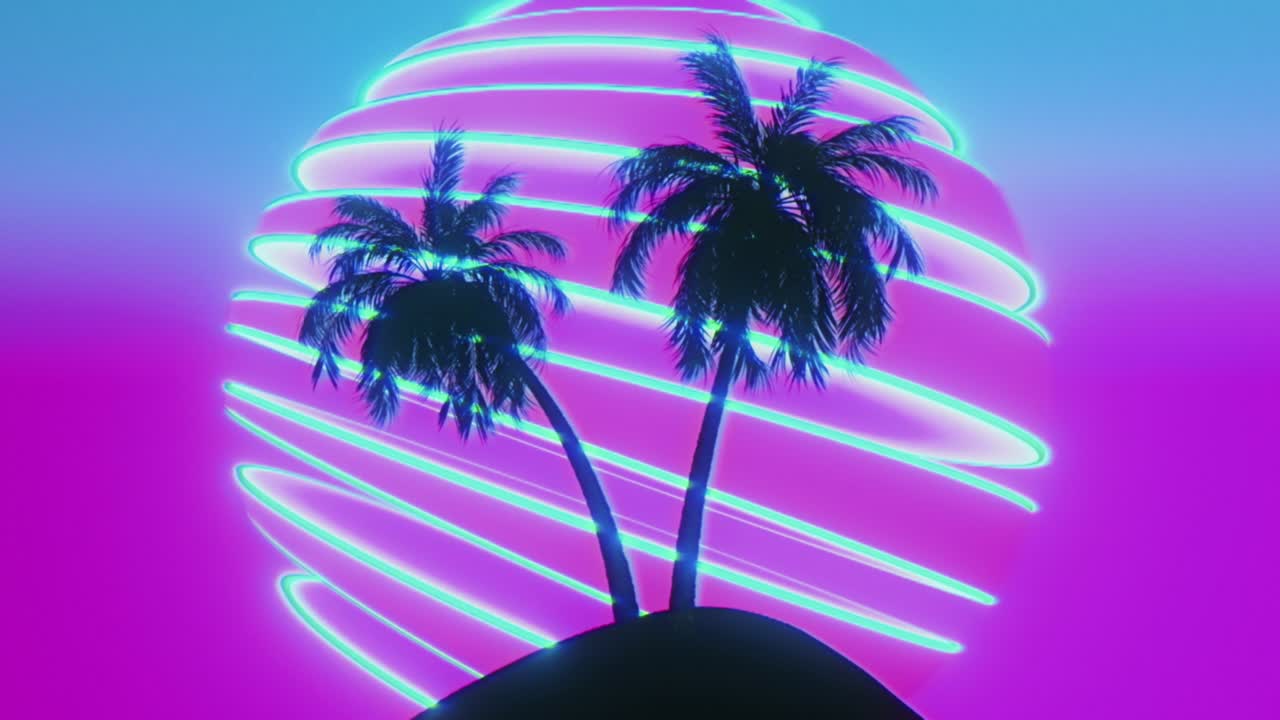 Palme e sole in stile synthwave anni '80