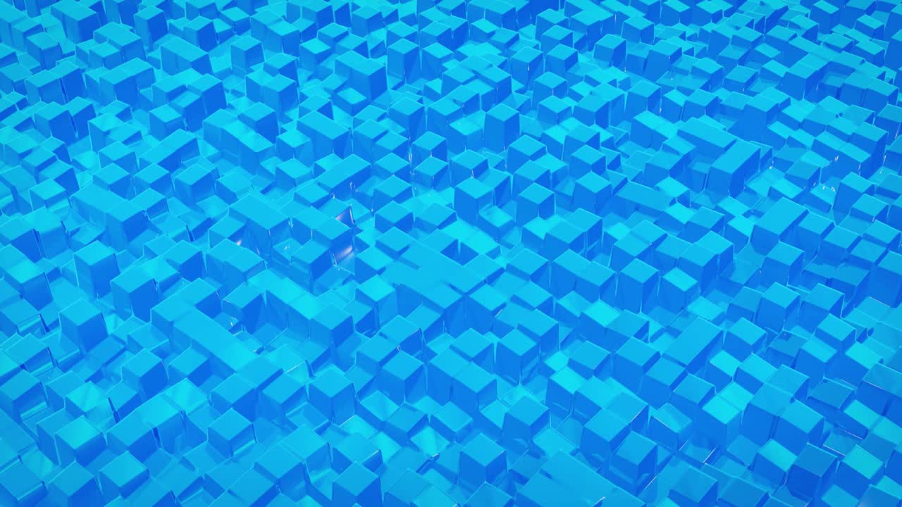 fondo fluido abstracto en bucle. hermosa superficie de vidrio ondulado de líquido azul con patrón cuadrado, color gradiente y ondas de flujo en él. bg creativo brillante con animación suave y suave.