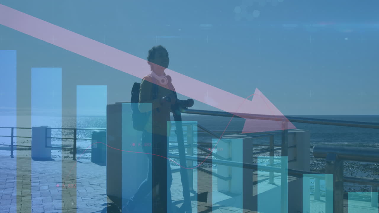 산책로에서 스쿠터를 타고 있는 아프리카계 미국인 여성에 대한 통계 데이터 처리