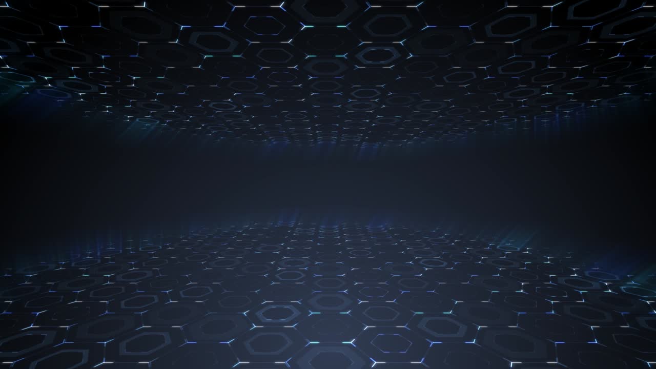 Abstract futuristic hexagonal mesh with blue light effect. Can be used as background for presentations, news, online media.