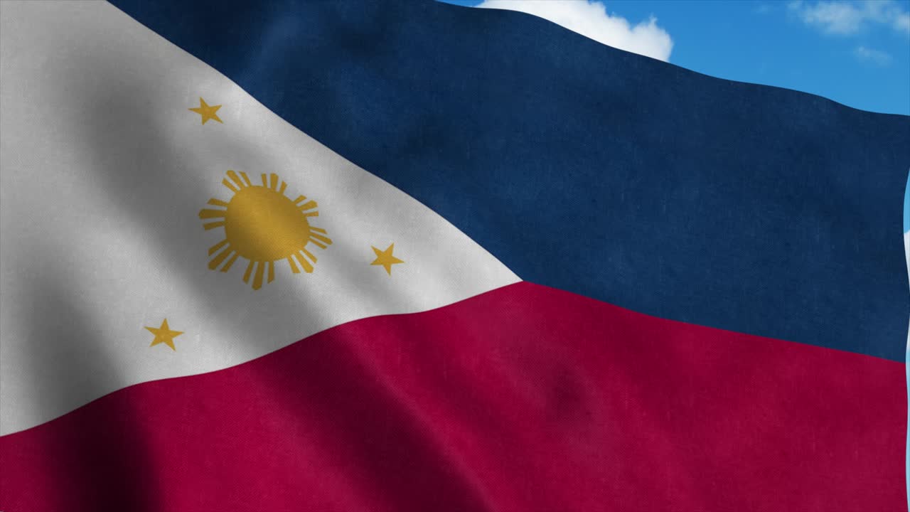 바람에 흔들리는 필리핀 발, 파란 하늘 배경.