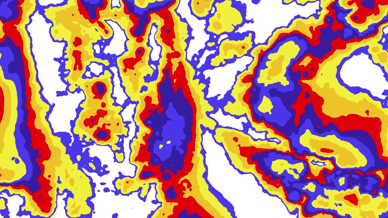 animación abstracta de coloridas formas orgánicas rojas, azules y amarillas que se mueven sobre un fondo blanco. fondo animado de bucle sin costuras, papel tapiz.