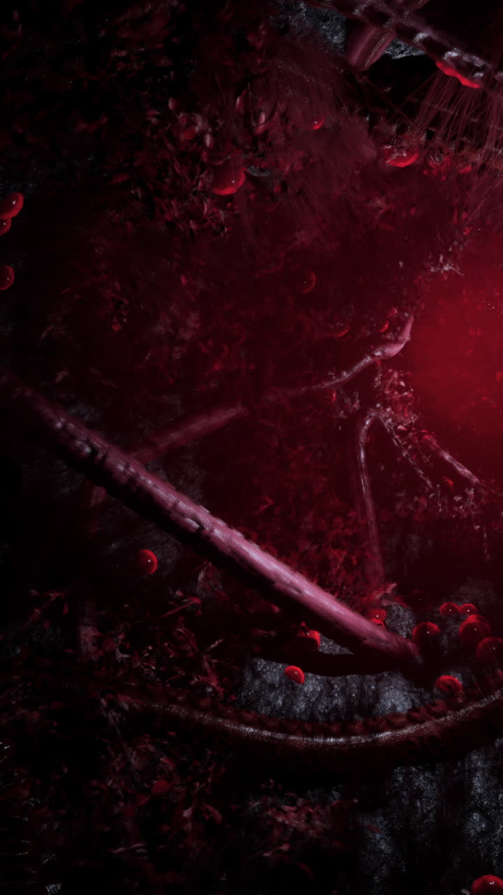 una cueva oscura y espeluznante con una luz roja brillante