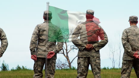 animation of flag of italy over diverse male soldiers