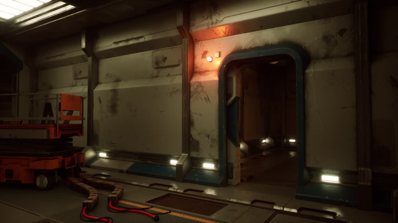 el corredor oscuro y sucio de la nave espacial