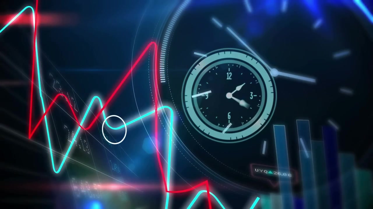 Animazione di elaborazione dati finanziari e orologi