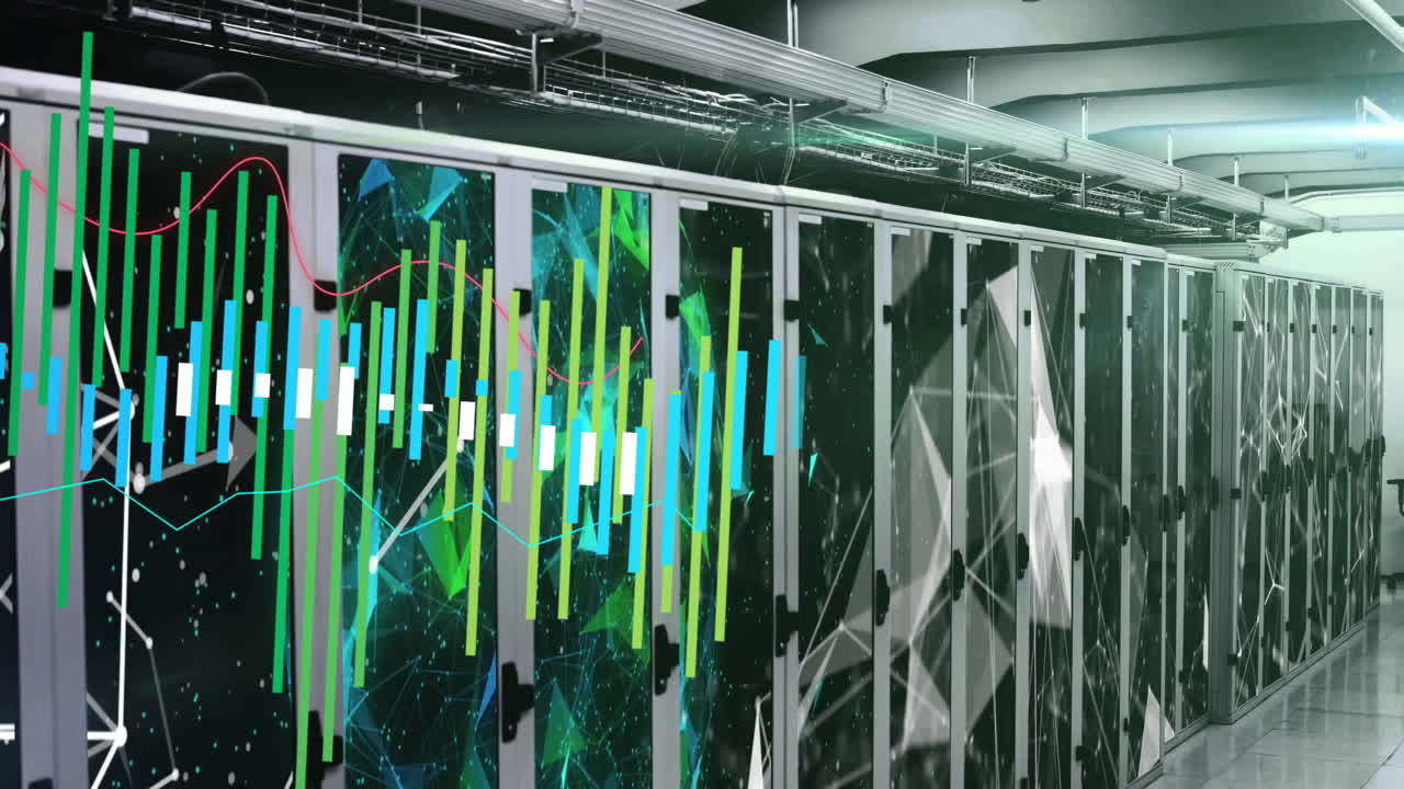 animación del procesamiento de datos digitales a través de servidores informáticos