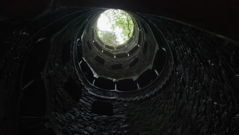 a spiral staircase inside a stone well