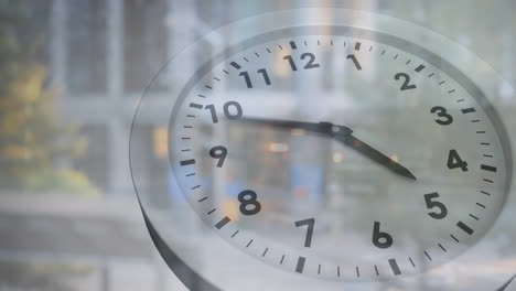 animation of clock moving over cityscape