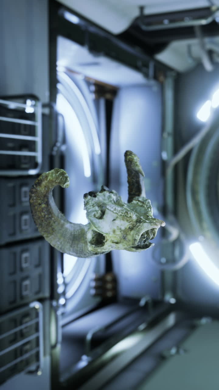 Ram skull floating in the unique environment of the international space station