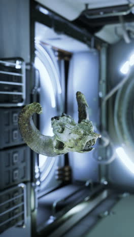 ram skull floating in the unique environment of the international space station