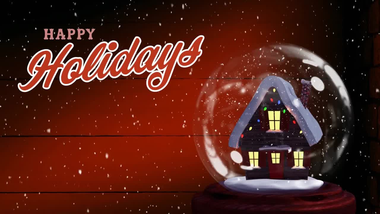 Animation of season's greetings text with snow falling and christmas snow ball