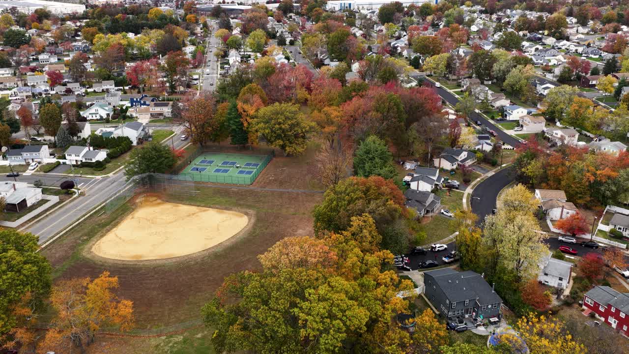 Flying over suburban area in Edison, New Jersey