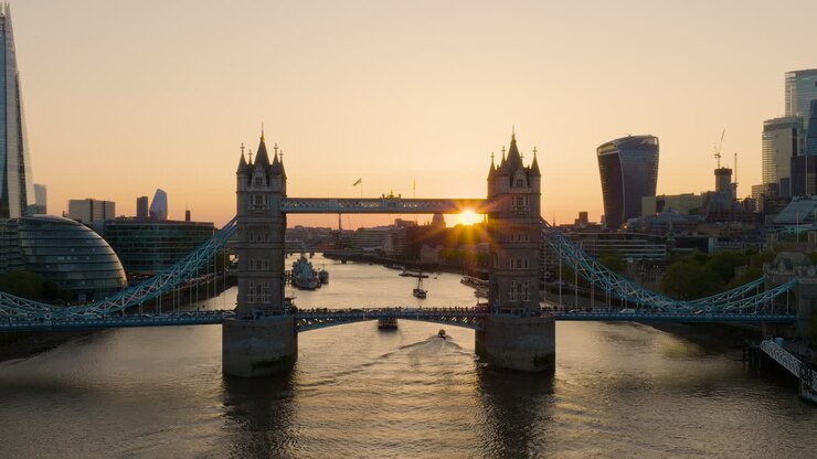 Tower Bridge Sunset over London Cityscape
