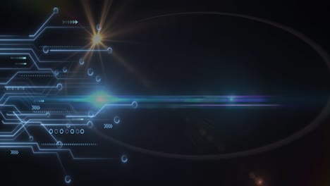 Animation-of-microprocessor-connections-and-lens-flare-against-black-background