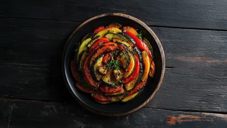 delicious roasted vegetable medley with fresh herbs in black bowl