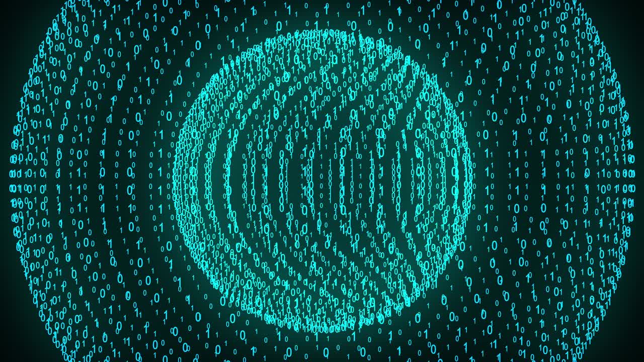 Big and small binary number spheres, computer generated. 3d rendering of binary code background with numbers. Abstract elements