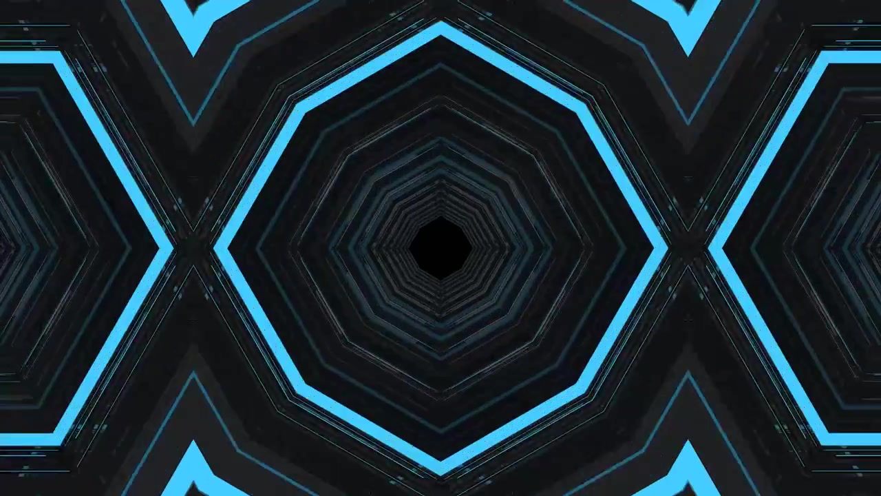 Abstract Geometric Tunnel with Pulsing Blue Neon Lights