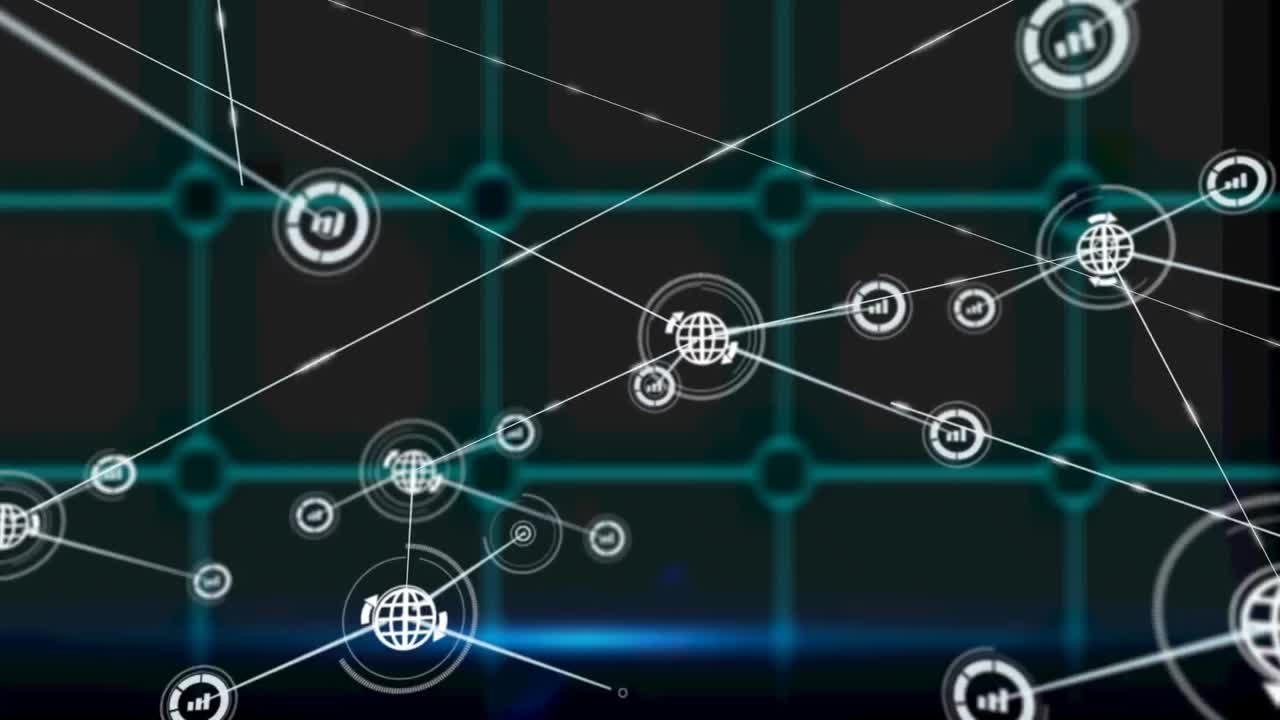 Animation of network of connections over dark background
