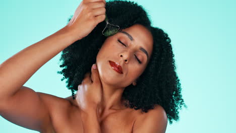 cosméticos, belleza y mujer negra con rostro rodante