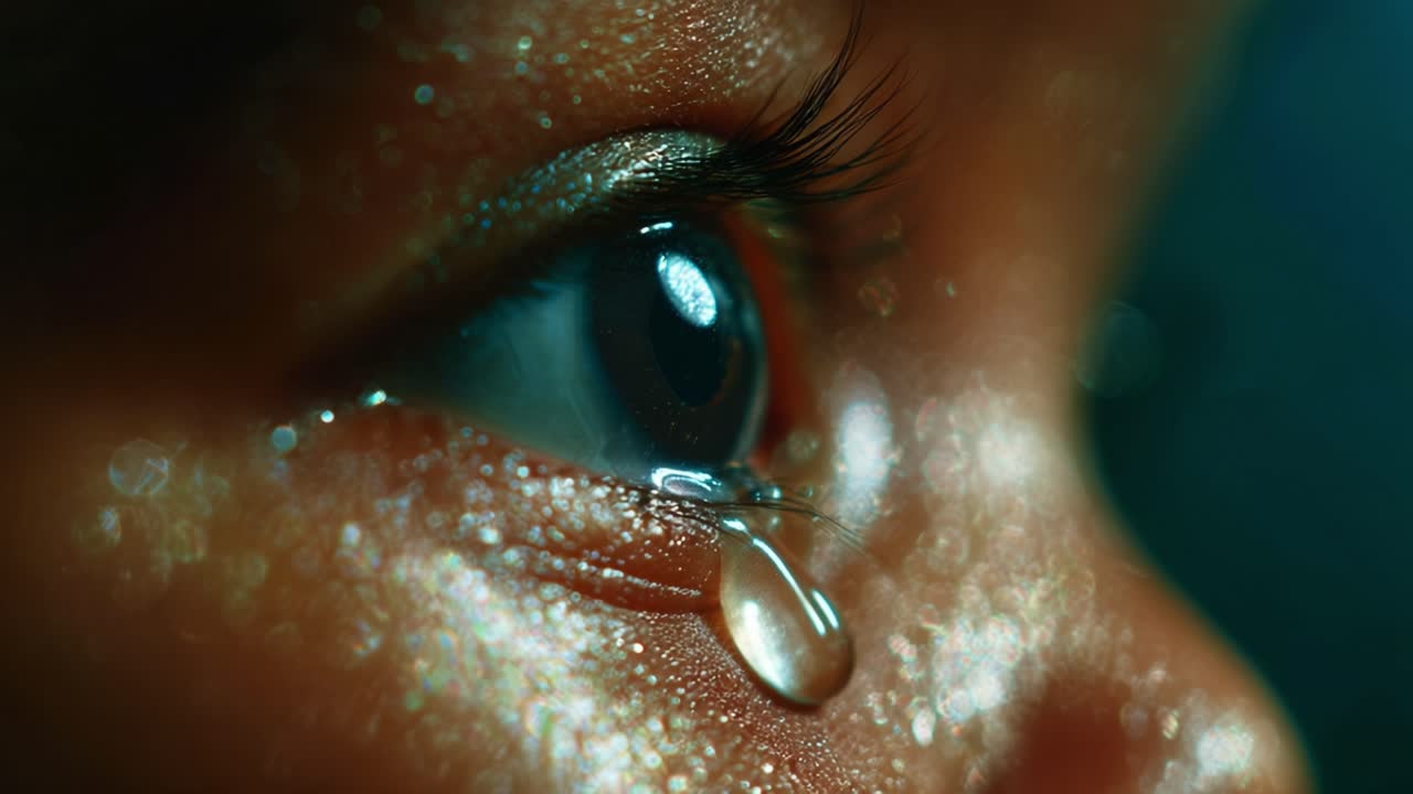 A close-up exploration of a teardrop glistening on the edge of a proud eye, showcasing the beauty and complexity of human emotion in a moment of vulnerability and reflection