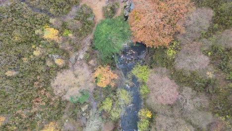 Aerial-drone-footage-of-a-river-winging-through-a-moorland-scene