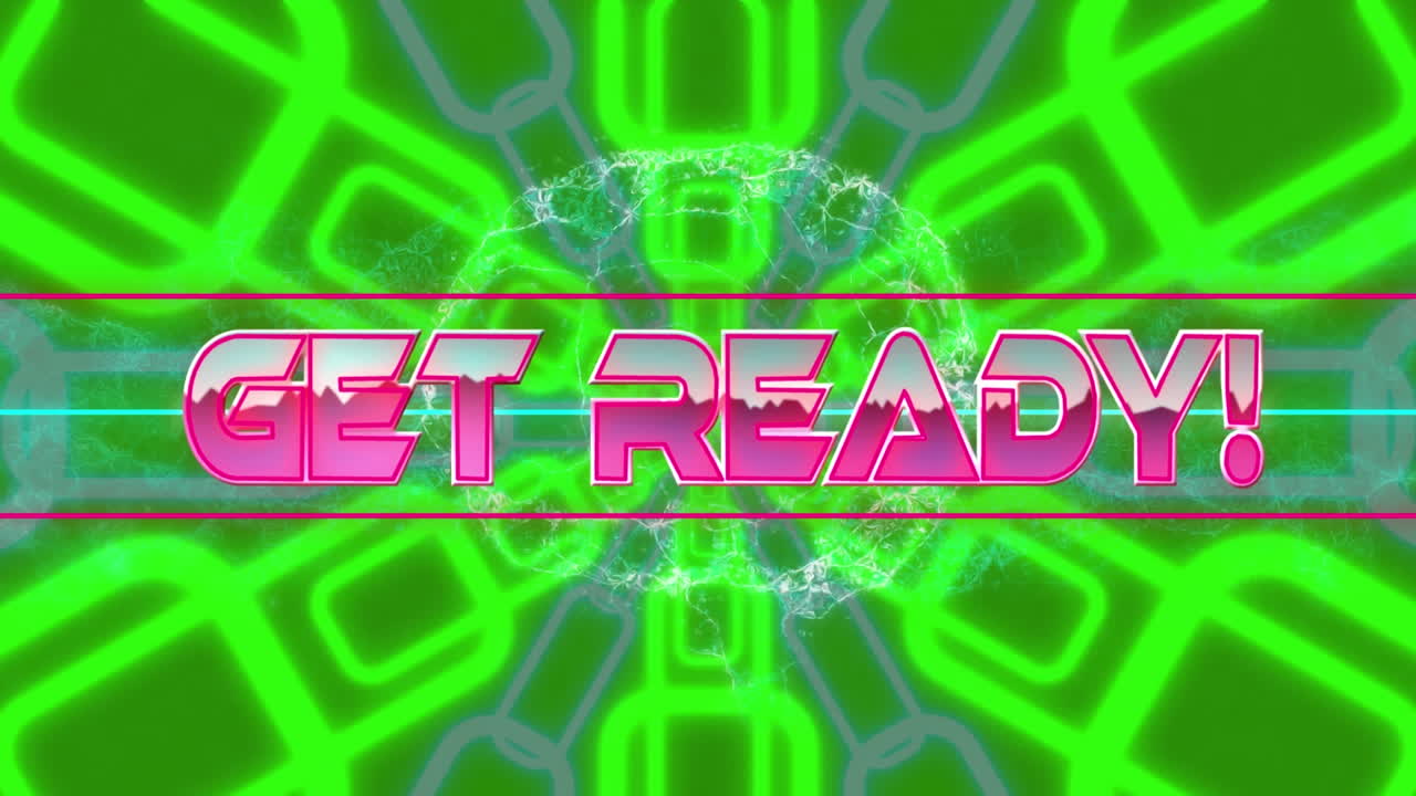 인간 뇌 아이콘 위에 준비 텍스트의 애니메이션 네온 녹색 모양에 대한 원활한 패턴