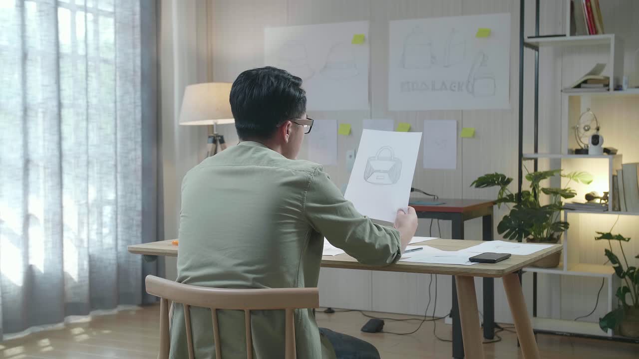 가방 디자인을 스케치하는 디자이너