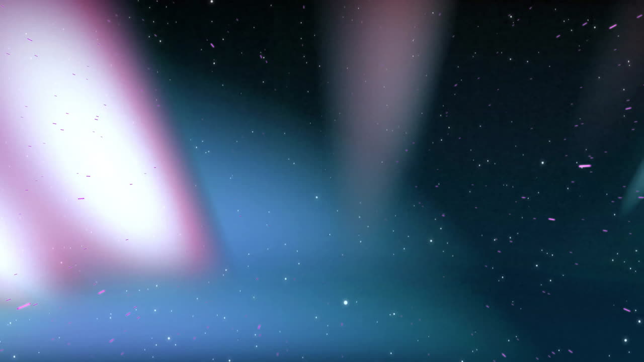 Aurora light beams glowing across starry night sky, showing pink purple green hues in 3D render