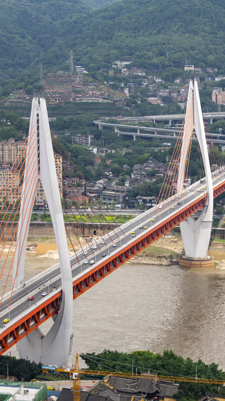 Timelapse of Chongqing street scene from a high vantage point in vertical