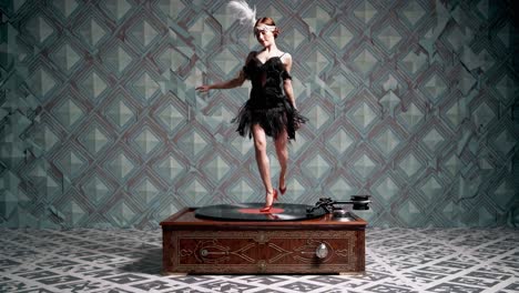 flapper dancing on a record player