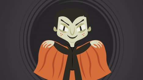 Animación-De-Vampiro-De-Halloween-Y-Círculos-Sobre-Fondo-Gris