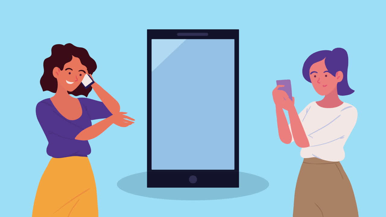 스마트폰을 사용하는 어린 소녀들