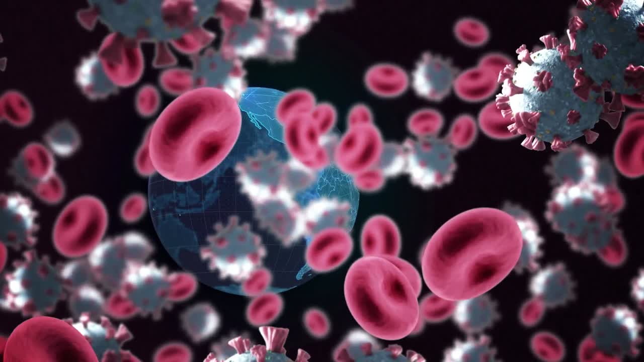 animación de la caída de las células de covid-19 en todo el mundo