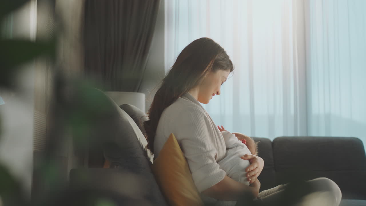 Mother Breastfeeding Baby at Home